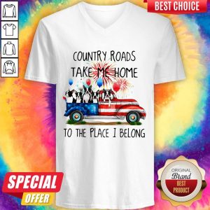 Boston Terrier American Flag 4th Of July 2020 Country Roads Take Me Home To The Place I Blong V-neck