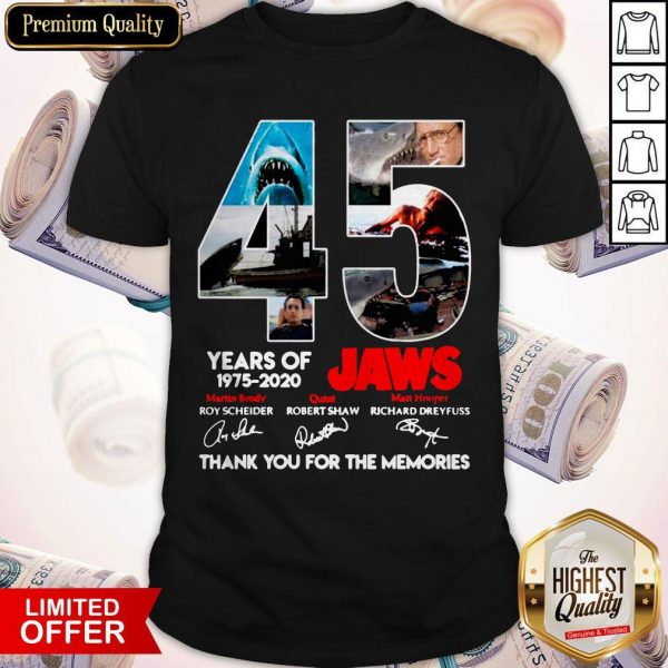45 Years Of 1975 2020 Jaws Thank You For The Memories Signatures Shirt