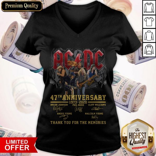 AC DC 47th Anniversary 1973 2020 Thank You For The Memories Signatures V-neck