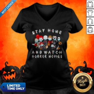 Horror Movie Character Chibi Stay Home And Watch Horror Movies Halloween V-neck