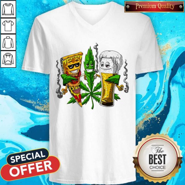 Nice Weed Leaf Pizza Beer V-neck