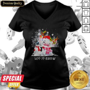 Pig And Snowman Let It Snow Merry Christmas V-neck