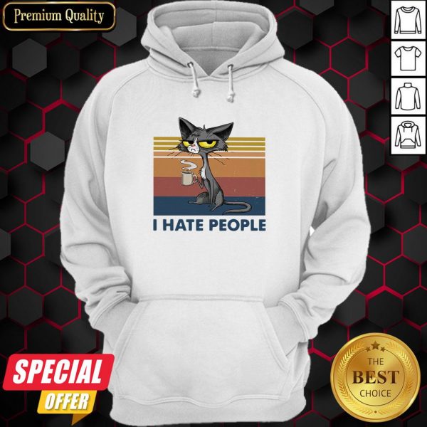 Black Cat Coffee I Hate Morning People And Mornings And People Vintage Retro Hoodie