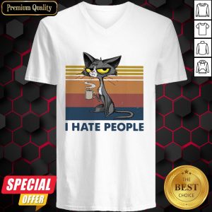 Black Cat Coffee I Hate Morning People And Mornings And People Vintage Retro V-neck