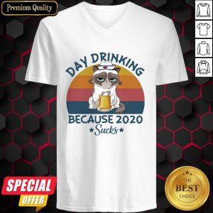 Cat Nurse Beer Day Drinking Because 2020 Sucks Vintage Retro V-neck