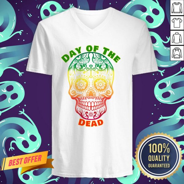 Day Of The Dead Muertos Sugar Skull Color V-neck
