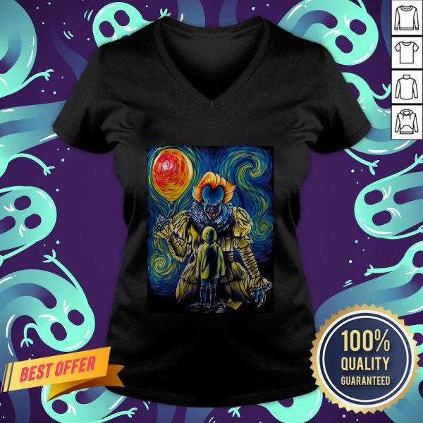 Halloween Pennywise Holding Balloon Starry Night V-neck