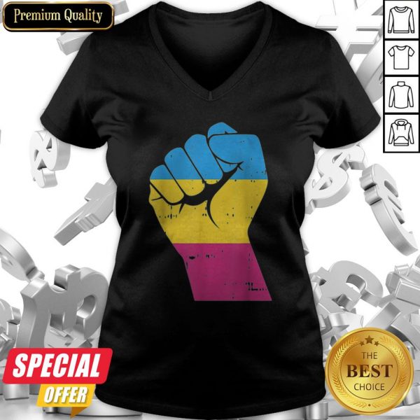 LGBT Resist Fist Vintage Hand Pansexual Flag Color Gift V-neck