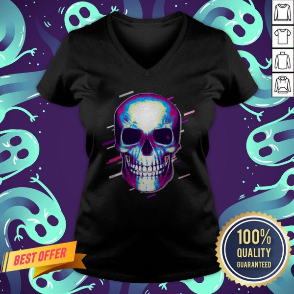 Skull Day Of The Dead Eighties Retro Violet And Purple Halloween V-neck