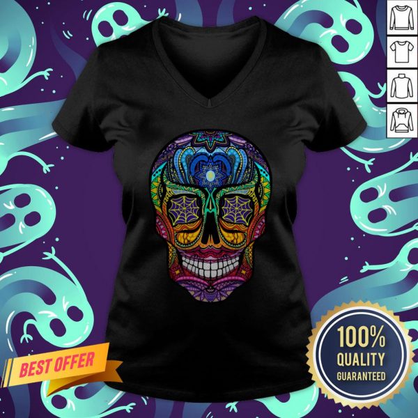 Sugar Skull Colorful Day Of The Dead Dia De Muertos V-neck