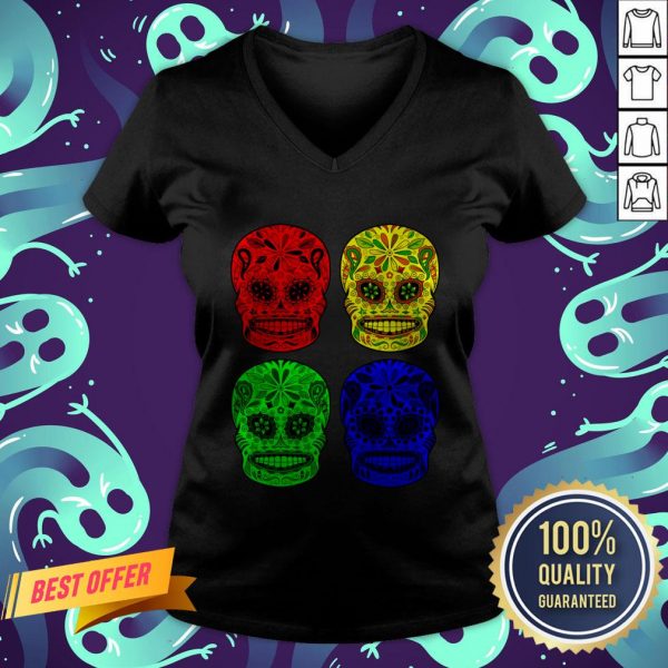 Sugar Skulls Colorful Dia De Los Muertos Day Dead V-neck