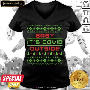 Funny Baby It’s Covid Out Side Ugly Christmas V-neck- Design by Meteoritee.com
