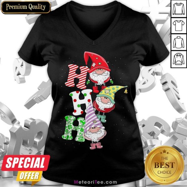 Funny Gnomes Ho Ho Ho Merry Christmas V-neck- Design by Meteoritee.com