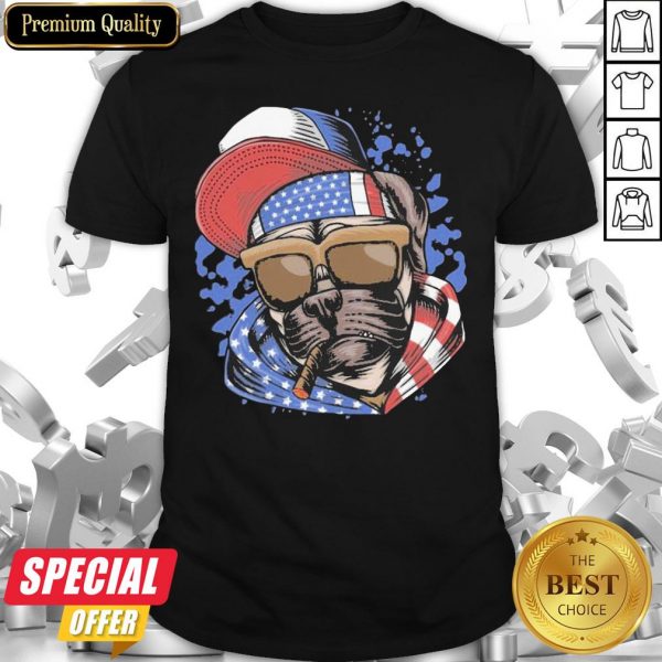 Funny Pug Smoking American Flag Shirt