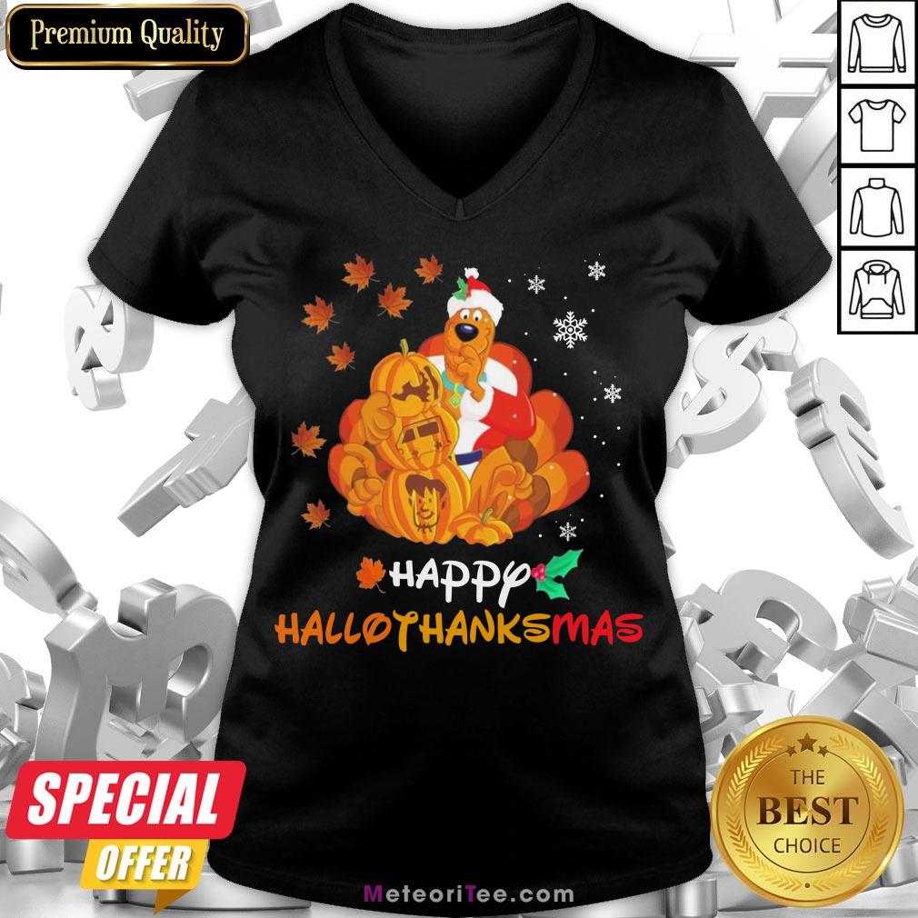 Funny Scooby-Doo Pumpkin Happy Hallothanksmas Halloween Thanksgiving Christmas V-neck- Design by Meteoritee.com