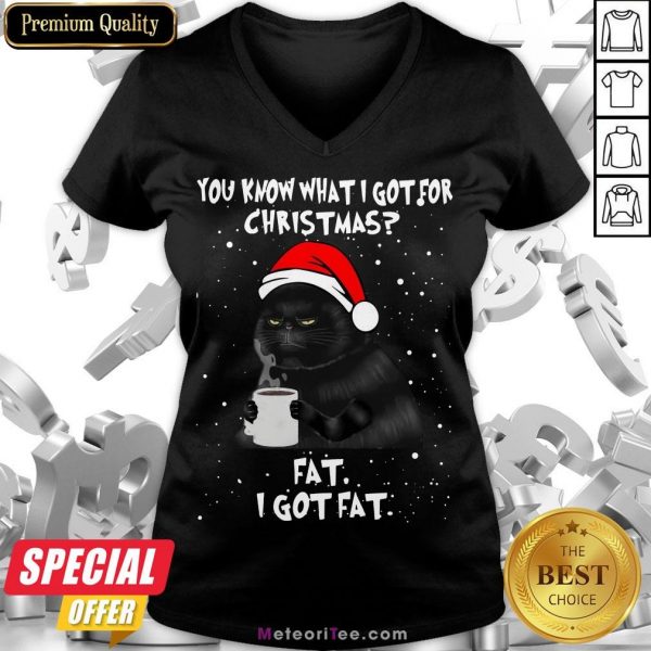 Good Black Cat You Know What I Got For Christmas Fat I Got Fat V-neck- Design by Meteoritee.com