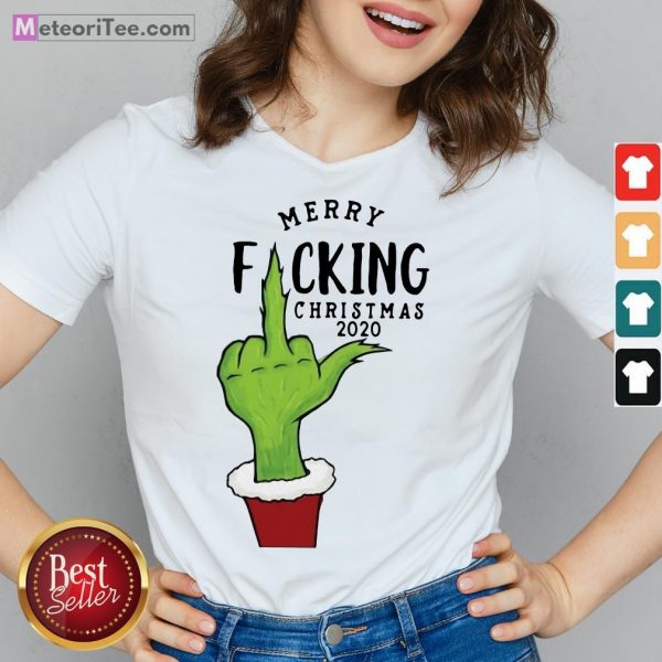 Good Grinch Merry Fucking Christmas 2020 V-neck- Design by Meteoritee.com- Design by Meteoritee.com