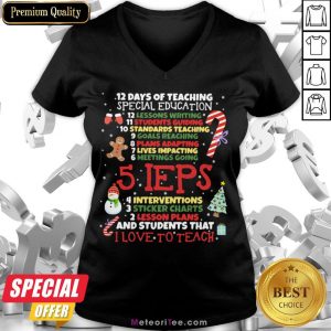 Happy Christmas 12 Days Of Teaching Special Education V-neck- Design by Meteoritee.com