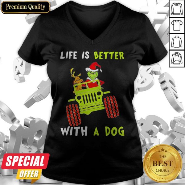 Jeep Grinch Life Is Better With A Dog V-neck