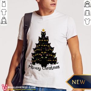 Nice Black Cats Christmas Tree Meowy Christmas Shirt- Design by Meteoritee.com