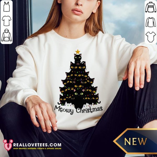 Nice Black Cats Christmas Tree Meowy Christmas Sweatshirt- Design by Meteoritee.com