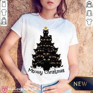 Nice Black Cats Christmas Tree Meowy Christmas V-neck- Design by Meteoritee.com