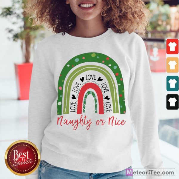 Nice Teacher Love Love Love Naughty Or Nice Christmas Classic Sweatshirt- Design by Meteoritee.com