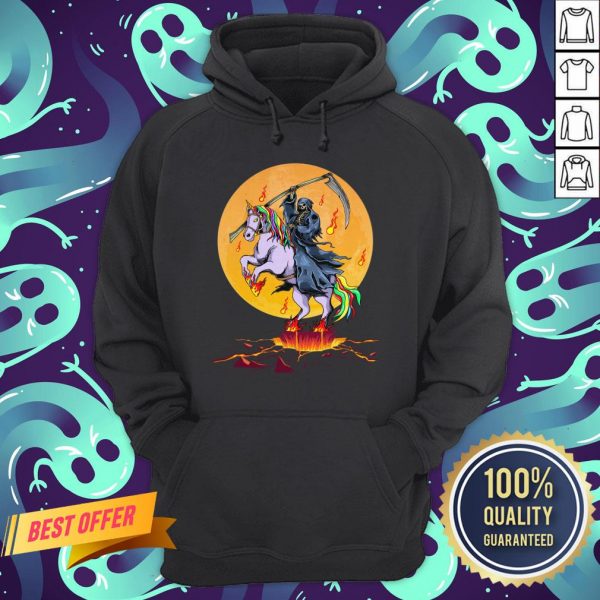 Official Grim Reaper With Unicorn Under The Moon Halloween Costume Hoodie