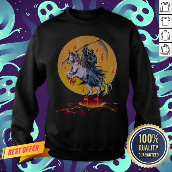 Official Grim Reaper With Unicorn Under The Moon Halloween Costume Sweatshirt