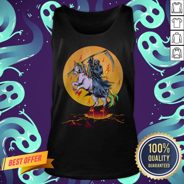 Official Grim Reaper With Unicorn Under The Moon Halloween Costume Tank Top