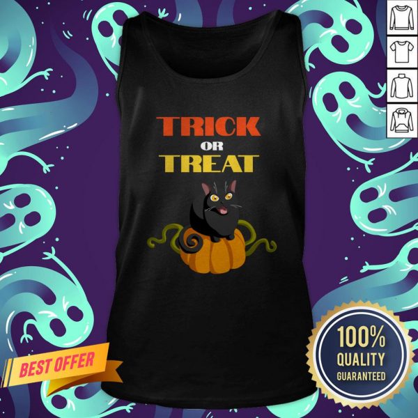 Trick Or Treat Funny Pumpkin Cat Halloween Tank Top