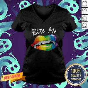 Vampire'S Mouth Bite Me LGBT Happy Halloween V-neck