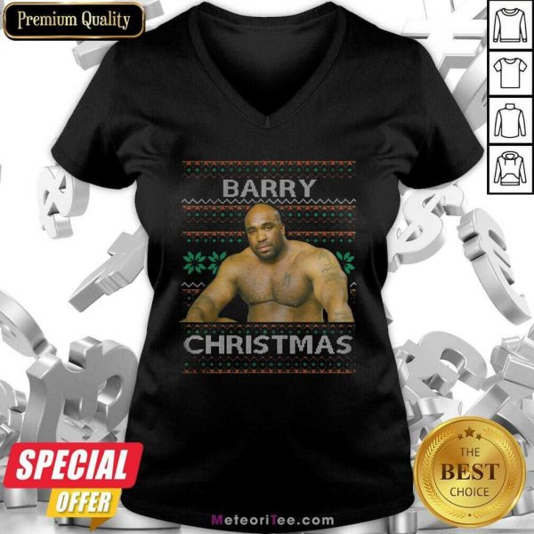 Barry Sitting On A Bed Meme Ugly Christmas V-neck - Design By Meteoritee.com