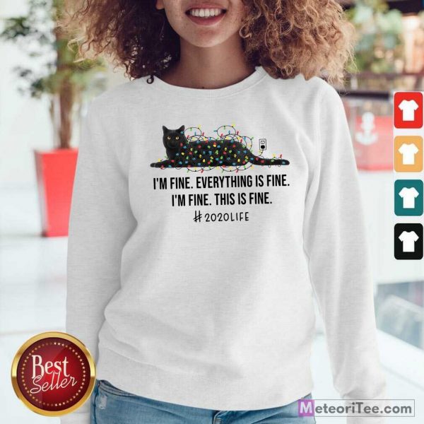 Black Cat Light I’m Fine Everything Fine I’m Fine This Is Fine 2020 Life Christmas Sweatshirt - Design By Meteoritee.com