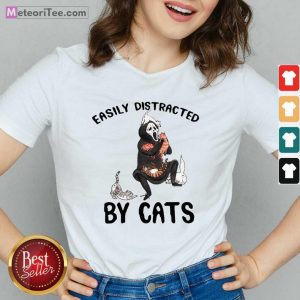 Easily Distracted By Cats V-neck - Design By Meteoritee.com