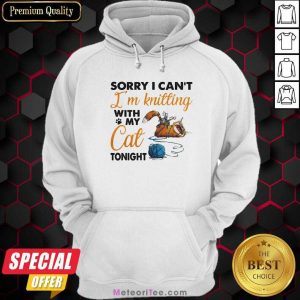 Sorry I Can’t I’m Knitting With My Cat Tonight Cat Funny Hoodie - Design By Meteoritee.com