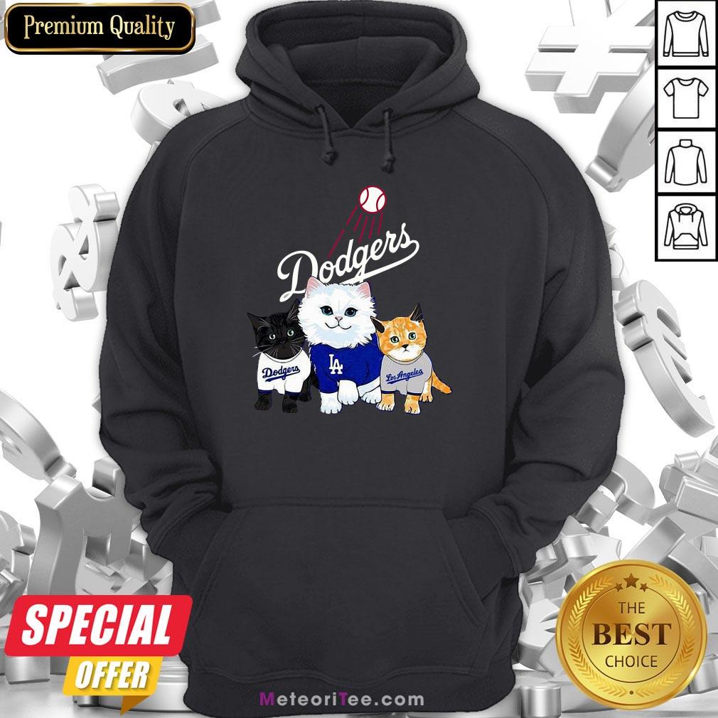 Nice Three Cat Black White And Yellow Los Angeles Dodgers Hoodie