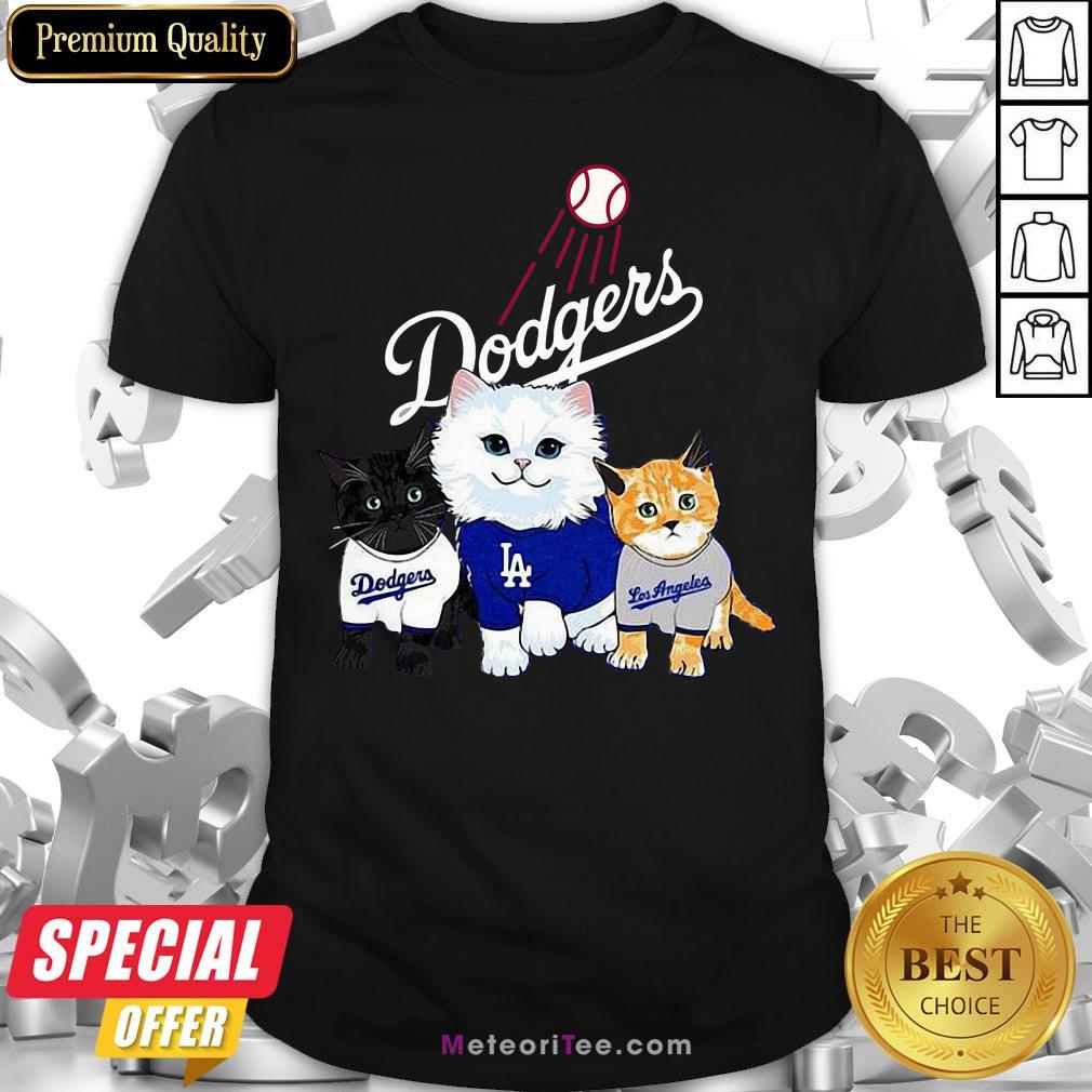 Nice Three Cat Black White And Yellow Los Angeles Dodgers Shirt