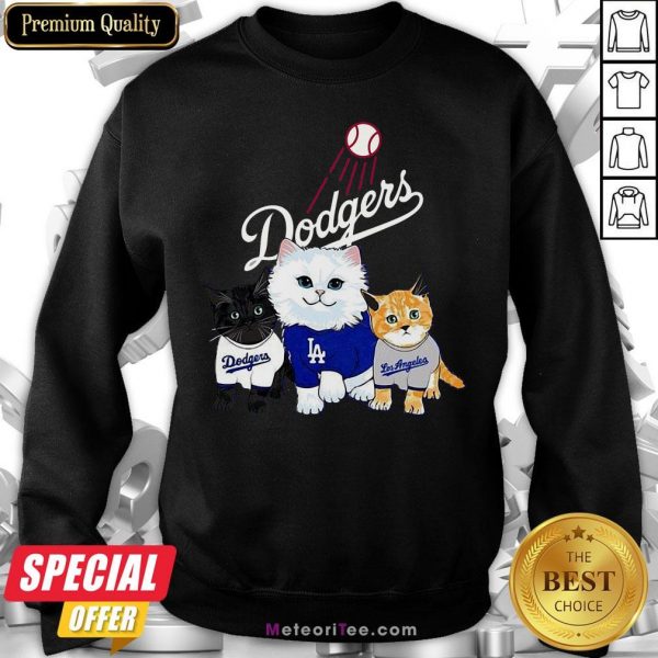 Nice Three Cat Black White And Yellow Los Angeles Dodgers Sweatshirt