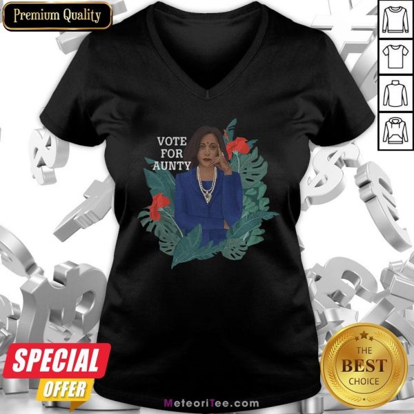 Premium Kamala Harris Vote For Aunty Flowers V-neck