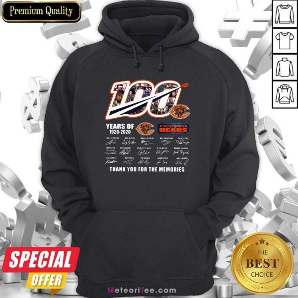 100 Years Of 1920-2020 Chicago Bears Thank For The Memories Signatures Hoodie - Design By Meteoritee.com