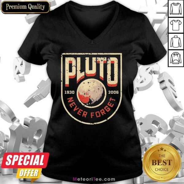 Pluto Never Forget Retro Style Science Space 1930 2021 V-neck- Design By Meteoritee.com