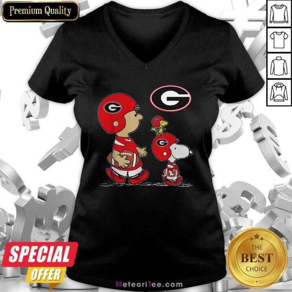 The Peanuts Charlie Brown And Snoopy Woodstock Georgia Bulldogs Football V-neck - Design By Meteoritee.com