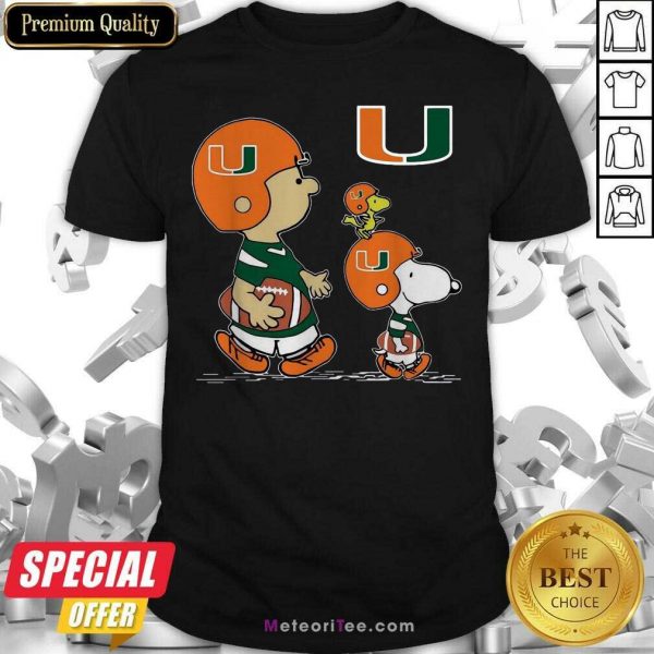 The Peanuts Charlie Brown And Snoopy Woodstock Miami Hurricanes Football Shirt - Design By Meteoritee.com