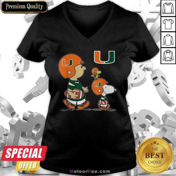The Peanuts Charlie Brown And Snoopy Woodstock Miami Hurricanes Football V-neck - Design By Meteoritee.com
