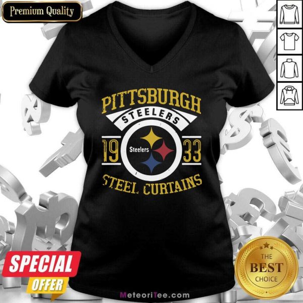 Pittsburgh Steelers 1933 Steel Curtains V-neck- Design By Meteoritee.com