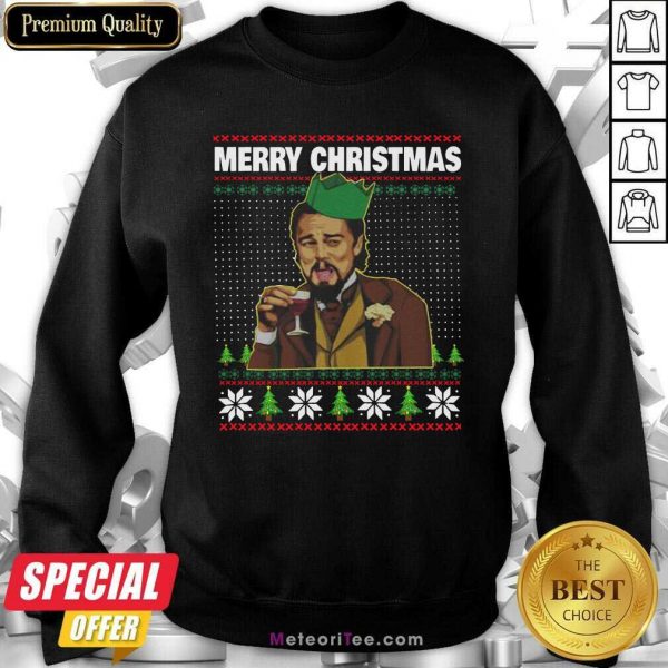 Leo Laughing Dank Meme Ugly Merry Christmas Sweatshirt - Design By Meteoritee.com