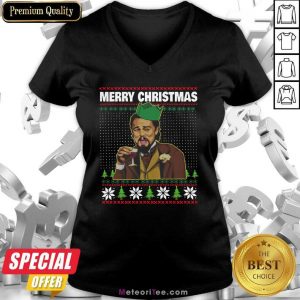 Leo Laughing Dank Meme Ugly Merry Christmas V-neck - Design By Meteoritee.com
