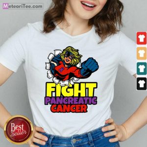 Fight Pancreatic Cancer Purple Ribbon Women Girls V-neck - Design By Meteoritee.com