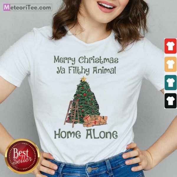Merry Christmas Ya Filthy Animal Home Alone Christmas Tree V-neck- Design By Meteoritee.com